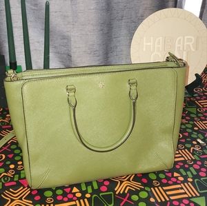 Large Tory Burch Saffiano Tote Bag (Olive)